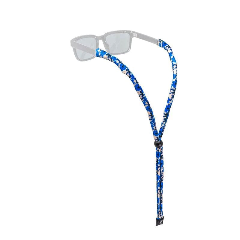 Load image into Gallery viewer, Glasses with a blue floral patterned strap on a white background