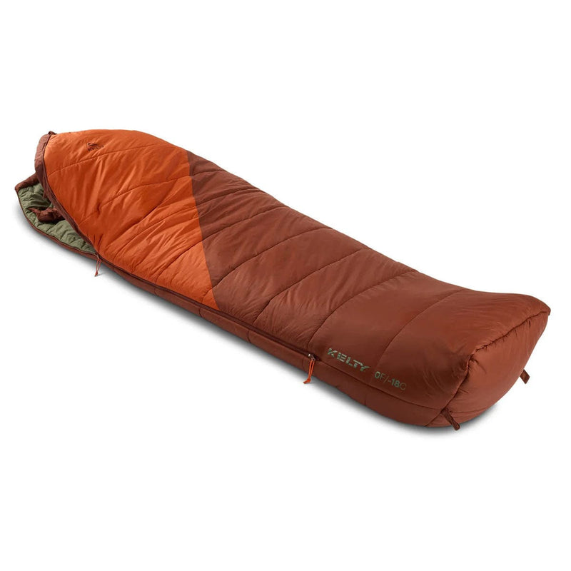 Load image into Gallery viewer, Orange and brown sleeping bag on a white background