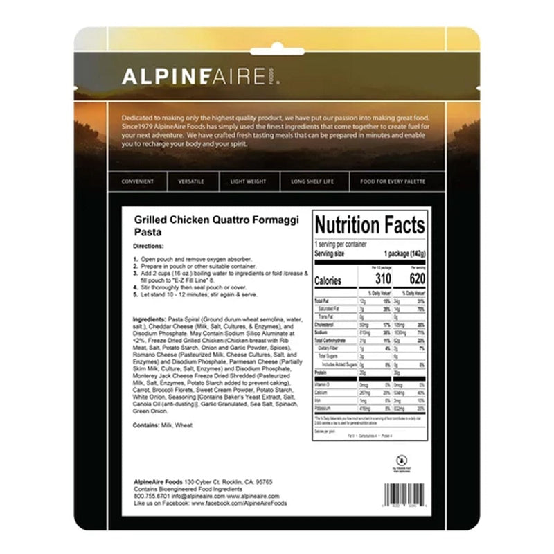 Load image into Gallery viewer, AlpineAire Grilled Chicken Quattro Formaggi Pasta