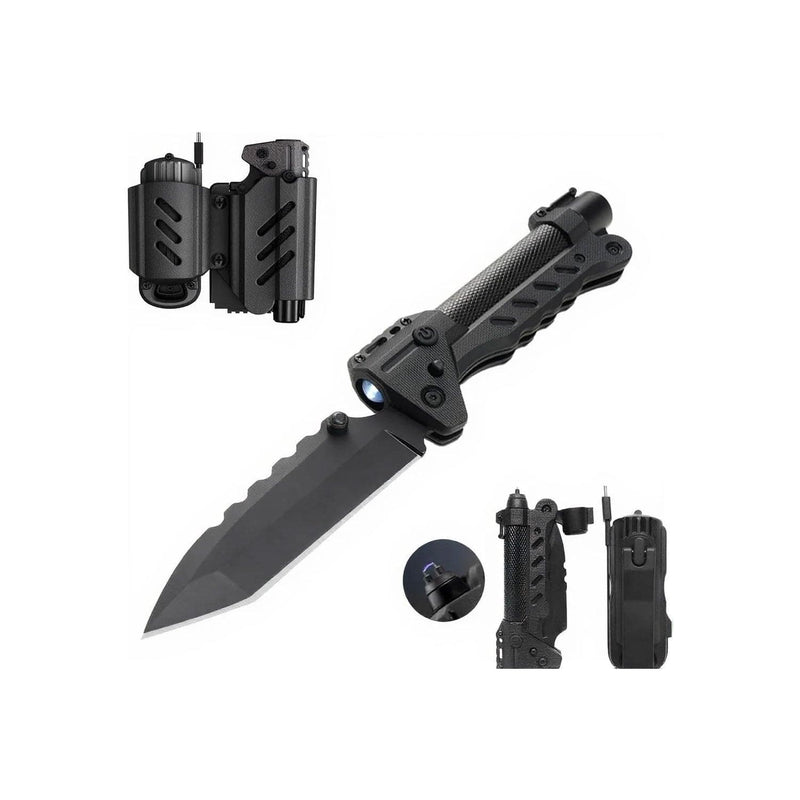Load image into Gallery viewer, Black tactical knife set with sheath and additional components on a white background