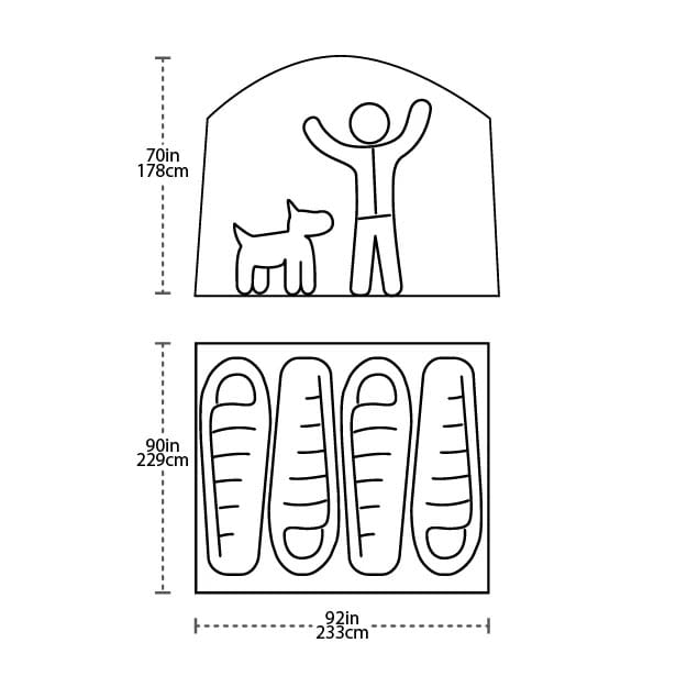 Load image into Gallery viewer, Diagram showing dimensions of a product with a person and dog illustration.
