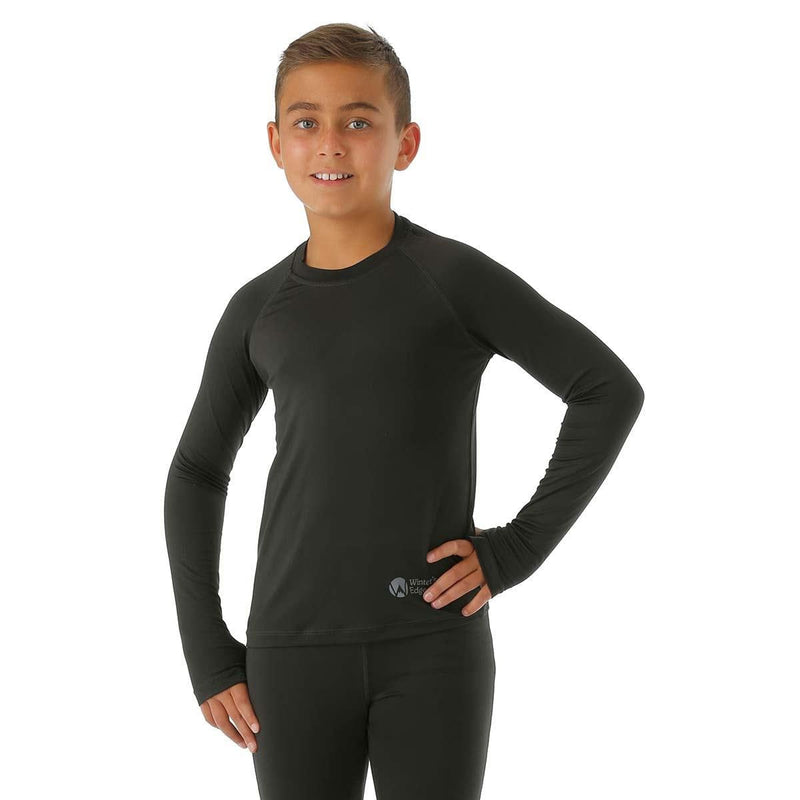 Load image into Gallery viewer, Child wearing a black long-sleeve shirt on a white background