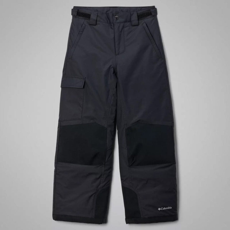 Load image into Gallery viewer, Black pants with Columbia logo on a gray background