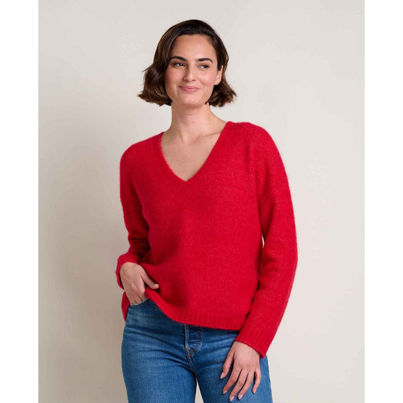 Load image into Gallery viewer, Woman wearing a red sweater and blue jeans against a plain background