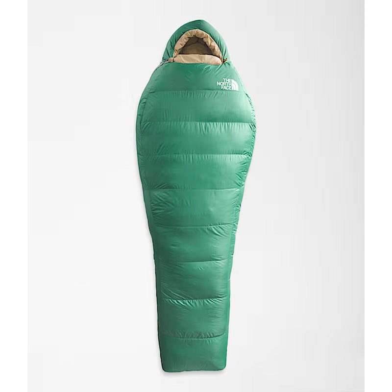 Load image into Gallery viewer, Green sleeping bag with The North Face logo on a white background