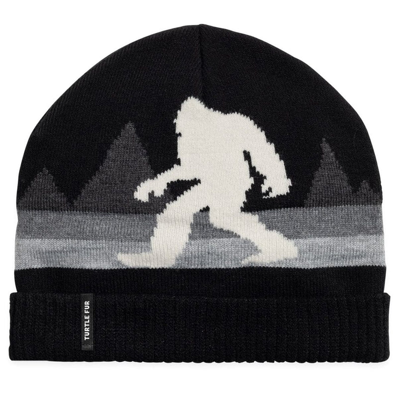 Load image into Gallery viewer, Black beanie with a white Bigfoot design on a white background