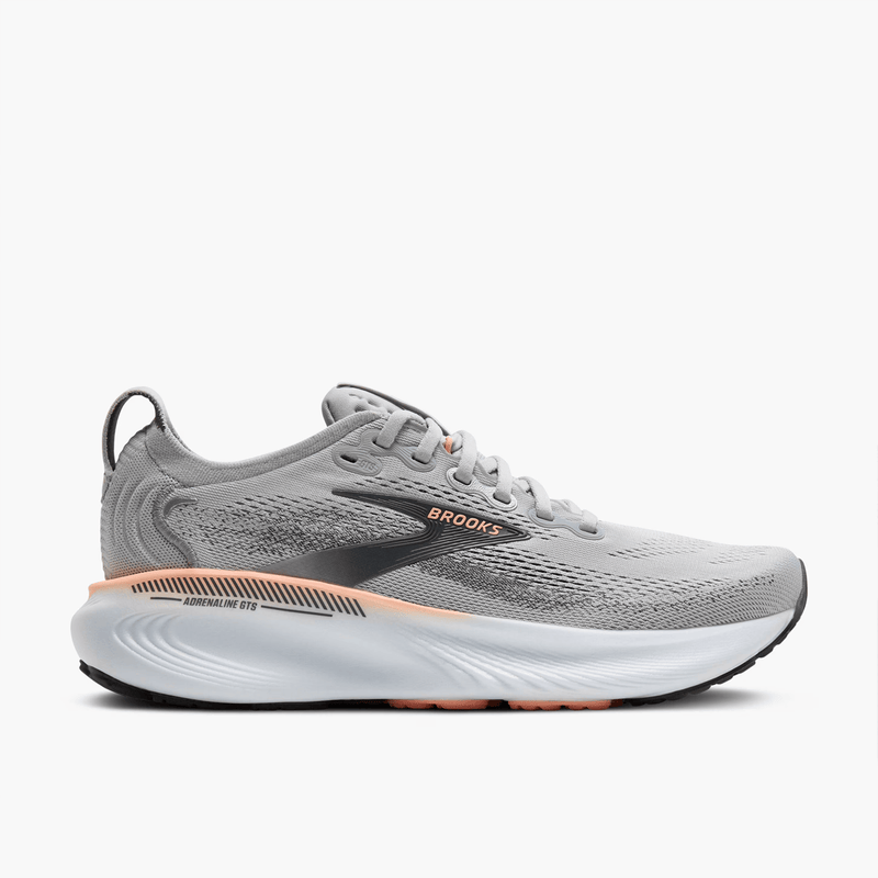 Load image into Gallery viewer, Gray running shoe with 'Brooks' branding on a white background