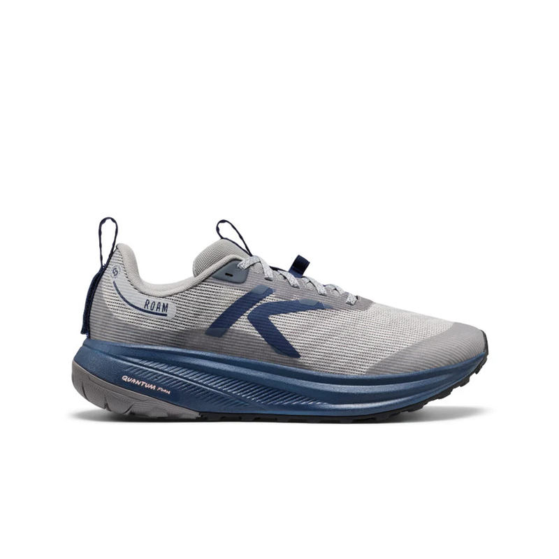 Load image into Gallery viewer, Gray and blue running shoe on a white background