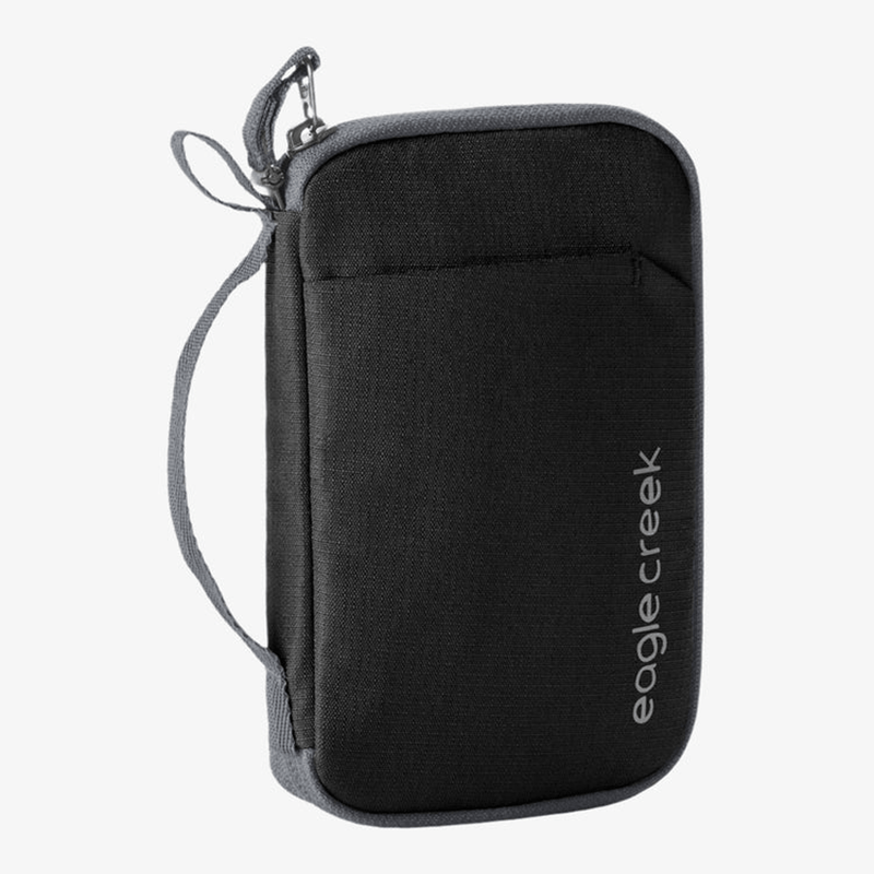 Load image into Gallery viewer, Black travel wallet with 'eagle creek' branding on a white background