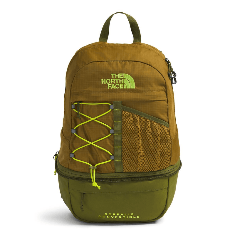 Load image into Gallery viewer, Green and brown backpack with The North Face logo on a white background