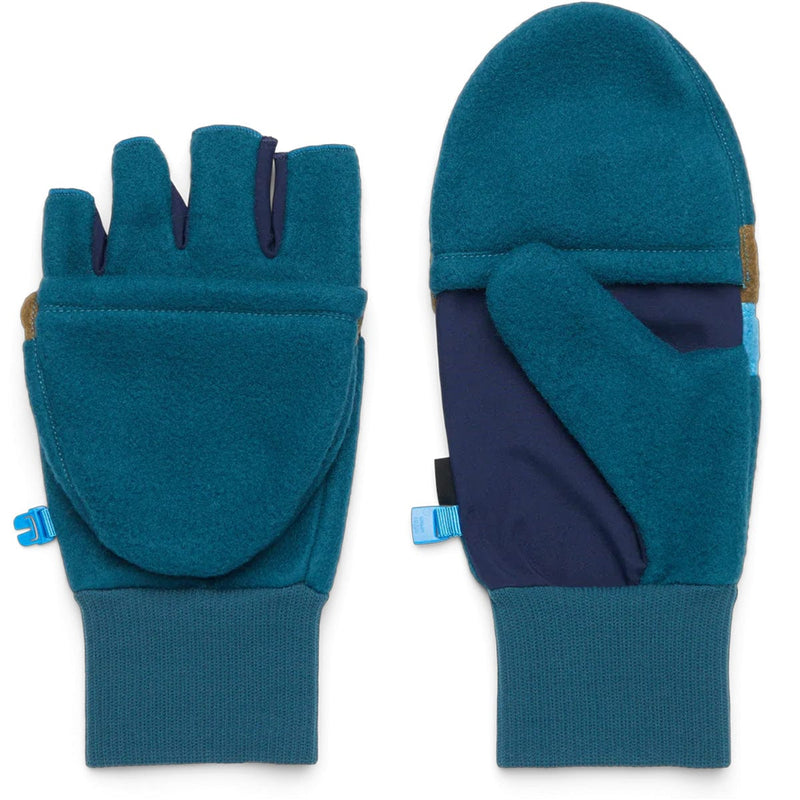 Load image into Gallery viewer, Pair of teal gloves with a mitten on a white background