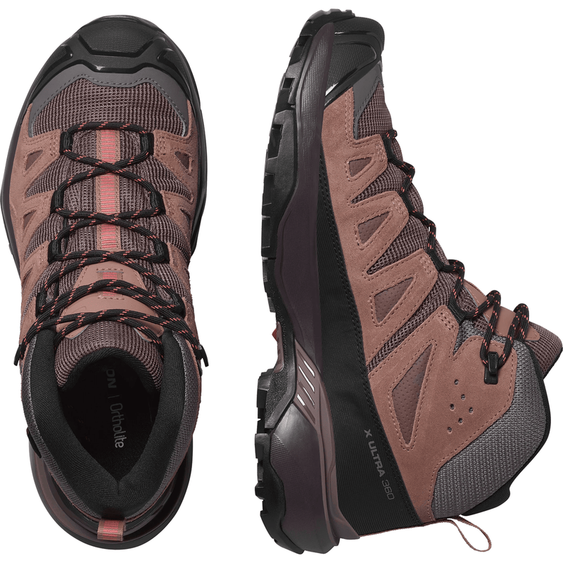 Load image into Gallery viewer, Pair of brown hiking boots with black accents on a white background