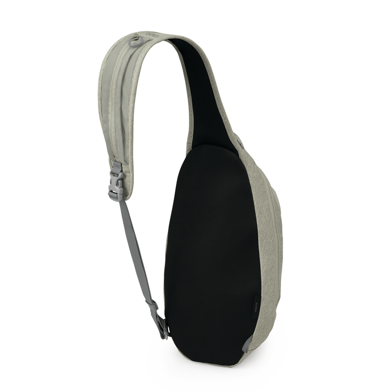 Load image into Gallery viewer, Black sling bag with gray strap on a white background