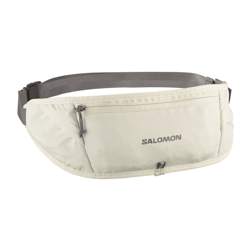 Load image into Gallery viewer, Beige waist bag with gray strap on a white background, featuring the Salomon brand.