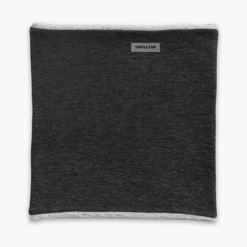 Load image into Gallery viewer, Dark gray neck warmer with a brand label on a white background