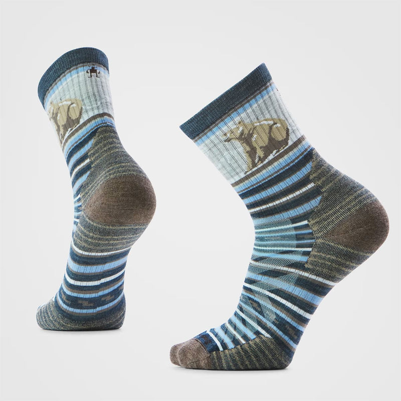 Load image into Gallery viewer, Pair of striped socks with bear design on a light gray background