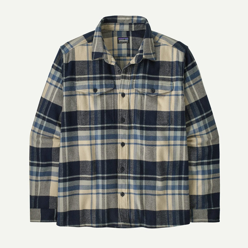 Load image into Gallery viewer, Plaid shirt with blue and beige pattern on a white background