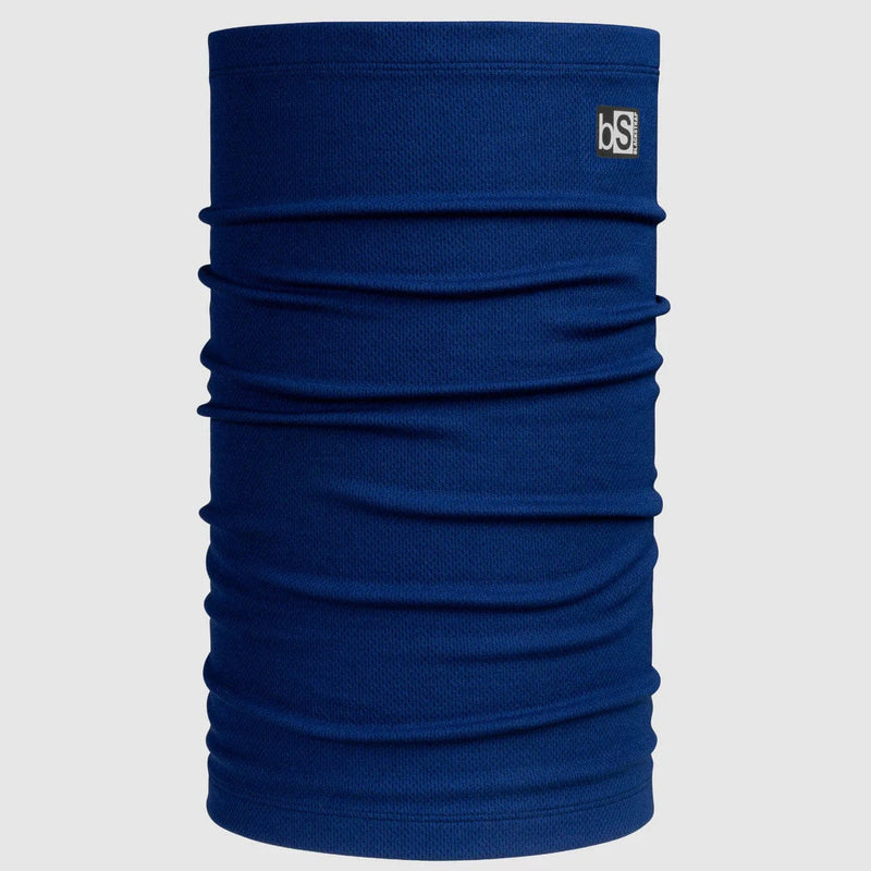 Load image into Gallery viewer, Blue neck gaiter with a brand logo on a light gray background