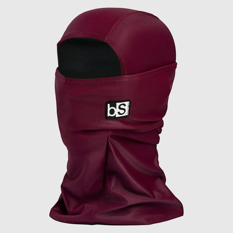 Load image into Gallery viewer, Maroon balaclava with a logo on a light gray background