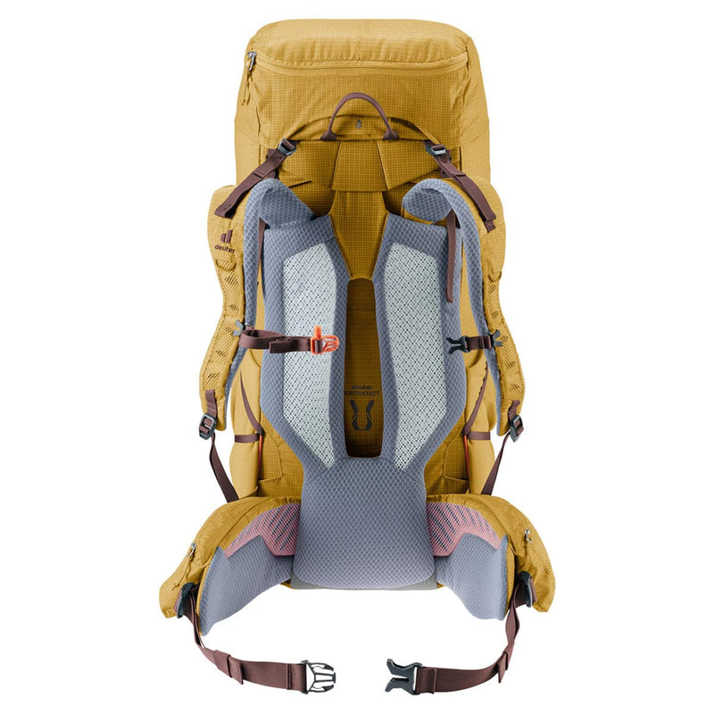 Load image into Gallery viewer, Yellow hiking backpack with gray back panel on a white background