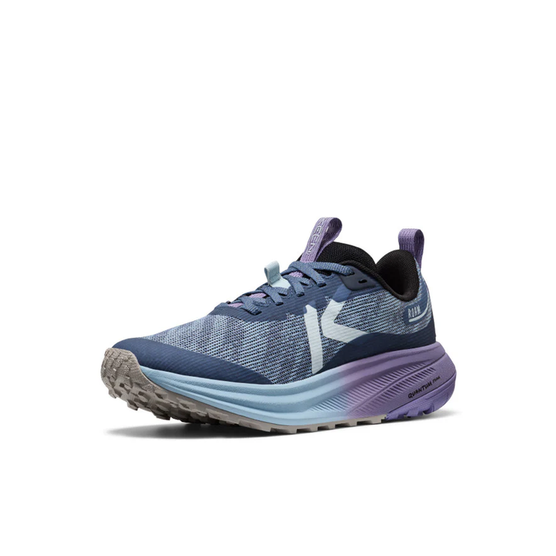 Load image into Gallery viewer, Blue and purple running shoe on a white background