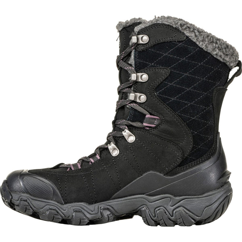 Load image into Gallery viewer, Black winter boot with quilted design and gray fur lining on a white background