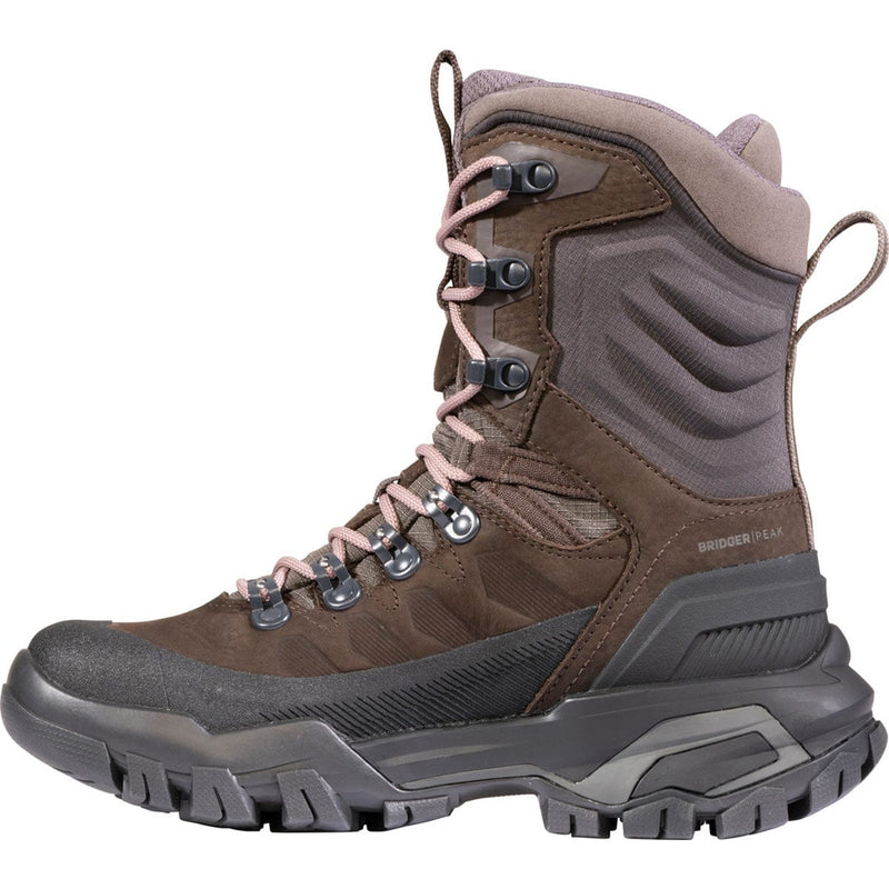 Load image into Gallery viewer, Brown and gray hiking boot with pink laces on a white background