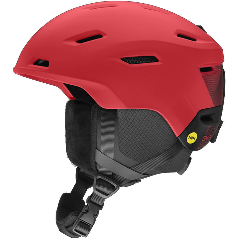 Load image into Gallery viewer, Red helmet with black interior and straps on a white background