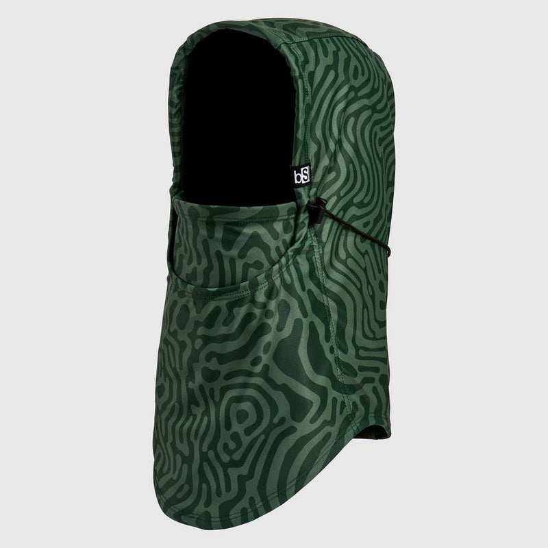 Load image into Gallery viewer, Green patterned balaclava with a brand logo on a light gray background