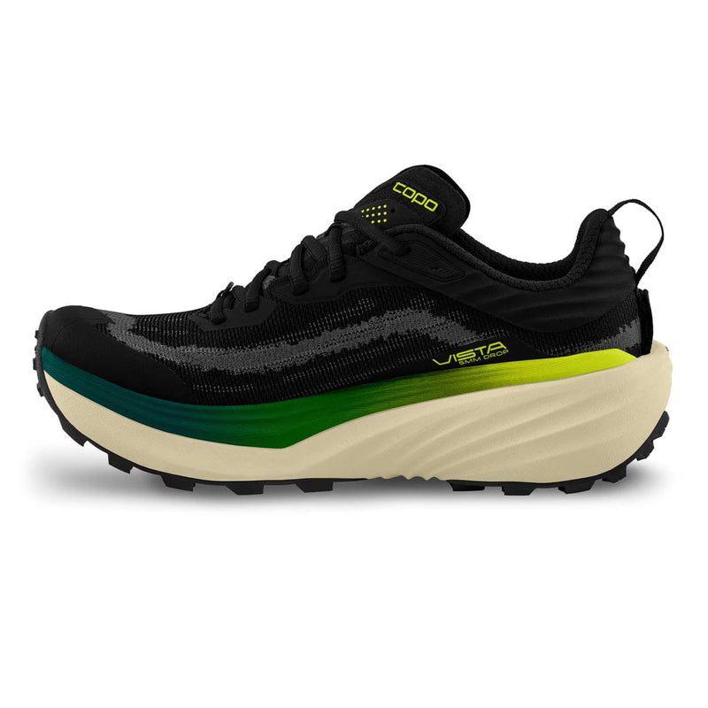 Load image into Gallery viewer, Black and green running shoe on a white background