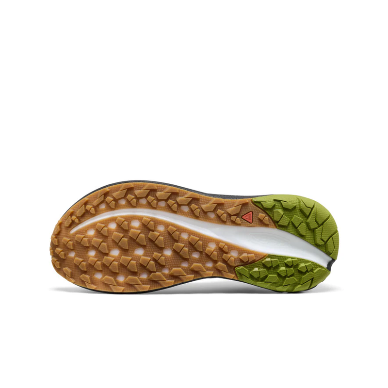 Load image into Gallery viewer, Close-up of a shoe sole with brown, white, and green tread pattern on a white background