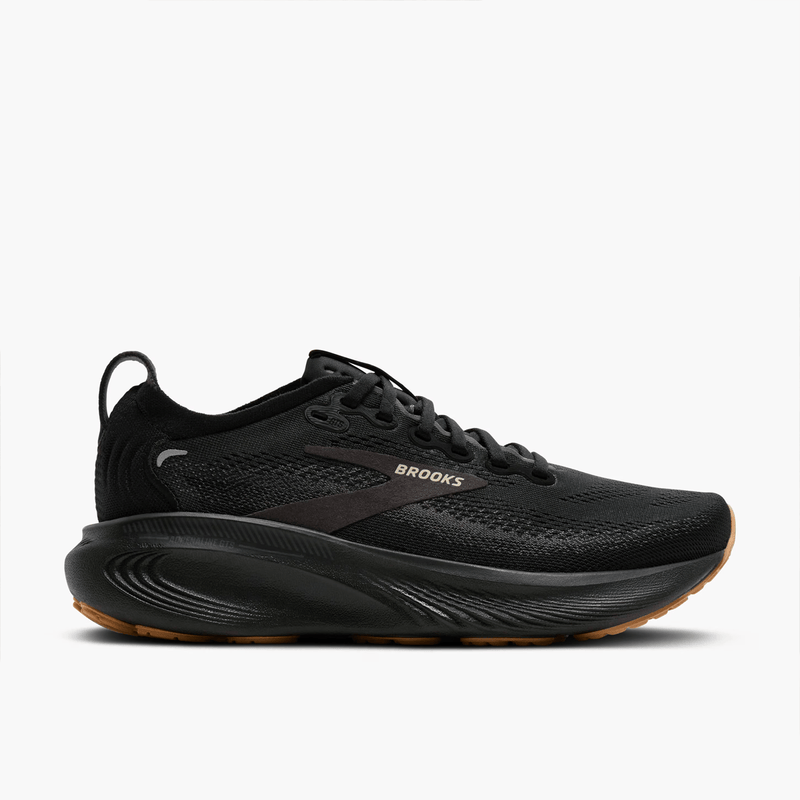 Load image into Gallery viewer, Black running shoe with 'Brooks' branding on a white background