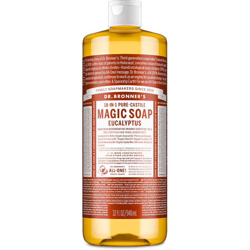 Load image into Gallery viewer, Dr. Bronner's Magic Soap bottle with eucalyptus scent on a white background