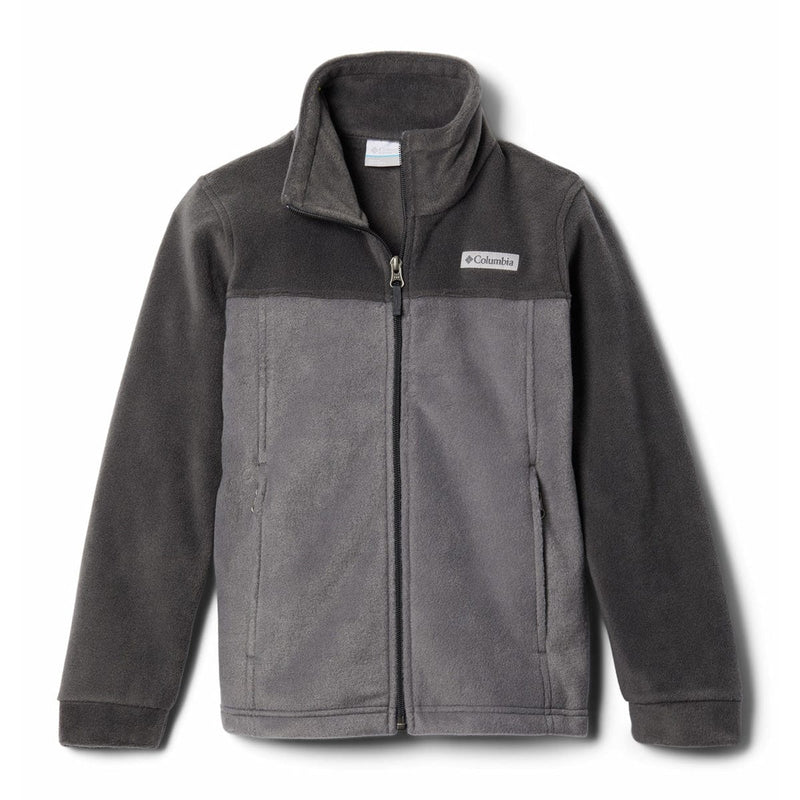 Load image into Gallery viewer, Gray fleece jacket with Columbia logo on a white background