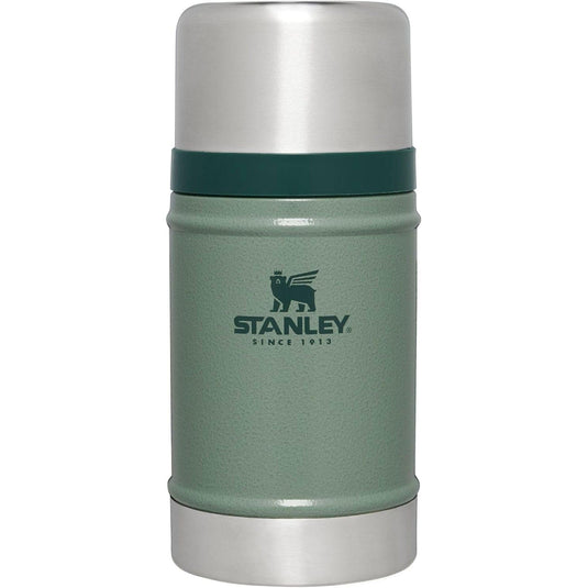 Green Stanley insulated food jar on a white background