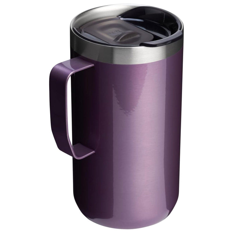 Load image into Gallery viewer, Purple travel mug with a silver handle on a white background
