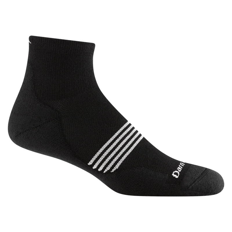 Load image into Gallery viewer, Black ankle sock with white stripes on a white background
