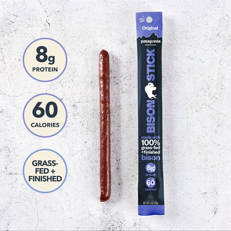 Load image into Gallery viewer, Bison stick with packaging and nutritional information on a textured white background
