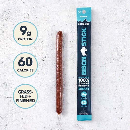 Patagonia Bison Stick with nutritional information on a textured surface