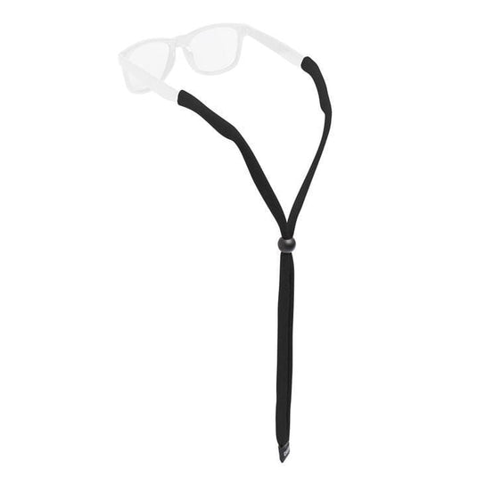A black Chums Original Cotton Eyewear Retainer, designed to be worn over the ears to secure eyewear.