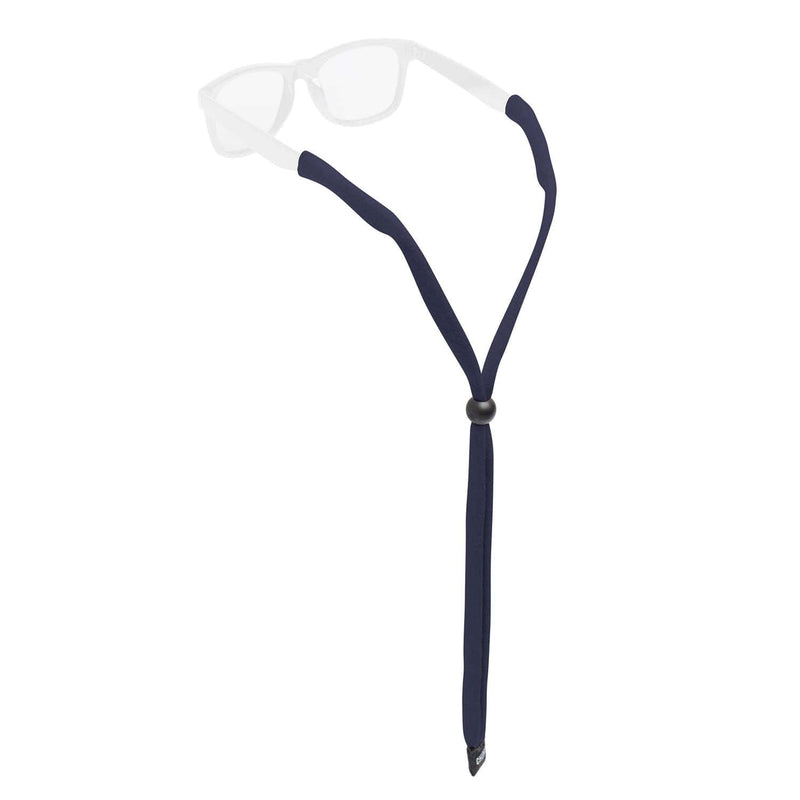 Load image into Gallery viewer, Navy blue eyeglass strap with a white pair of glasses on a white background
