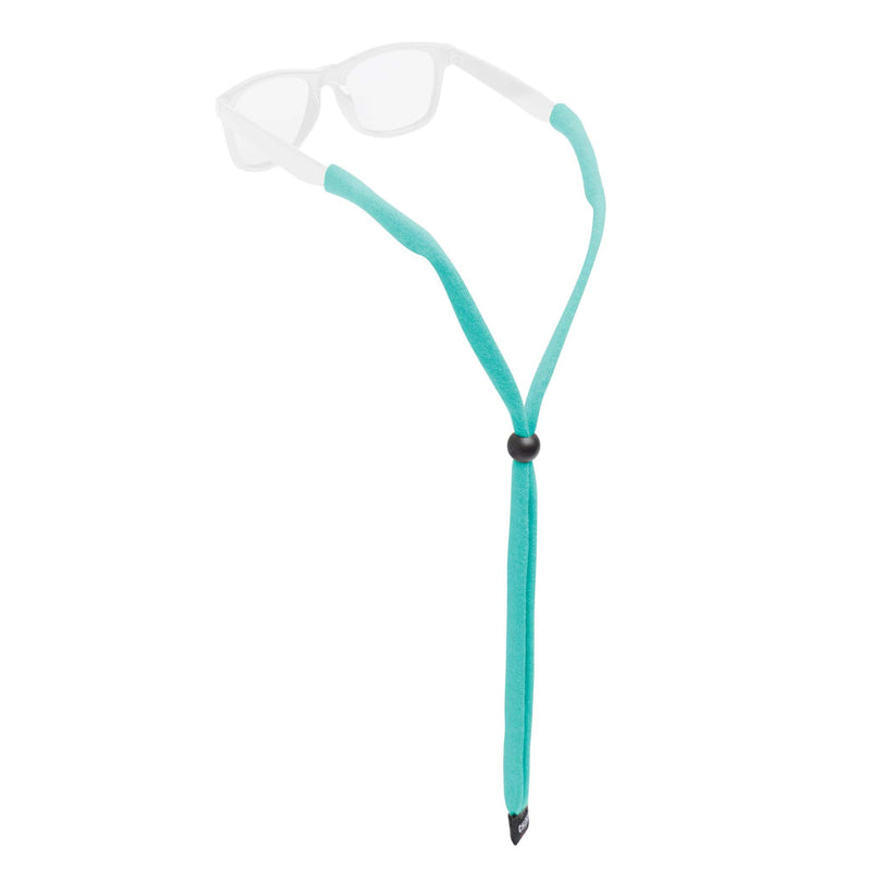 Load image into Gallery viewer, Teal eyeglass strap with a clear pair of glasses on a white background
