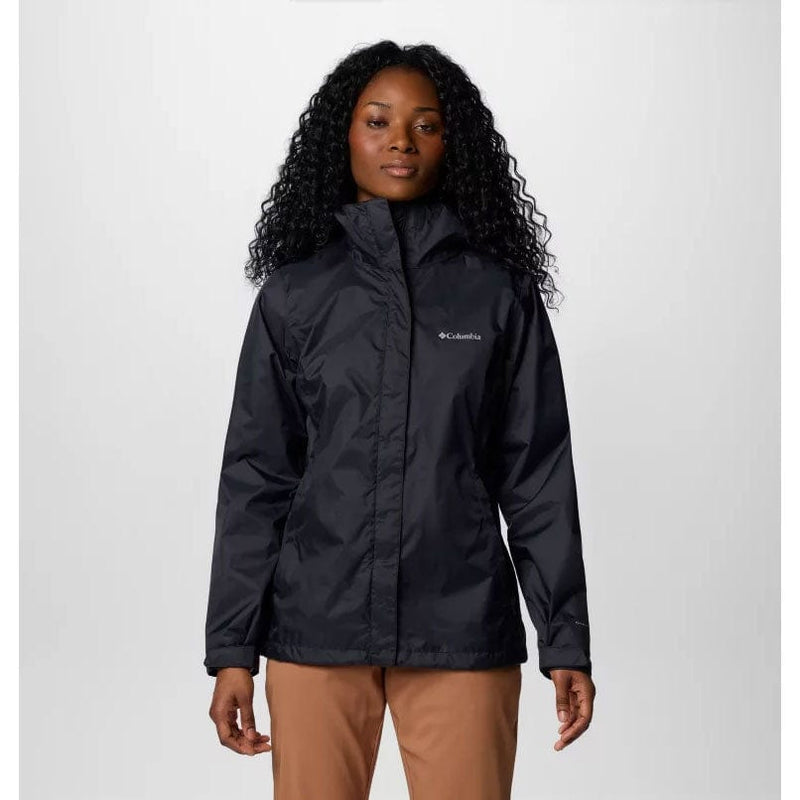 Load image into Gallery viewer, Person wearing a black Columbia jacket on a white background
