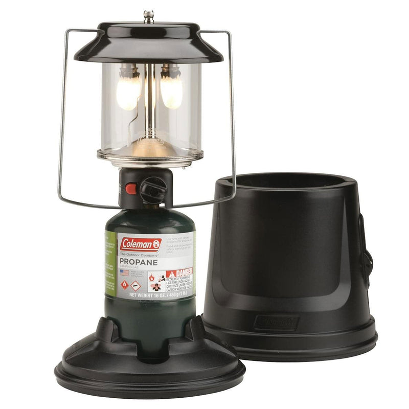 Load image into Gallery viewer, Coleman propane lantern with fuel canister on a white background
