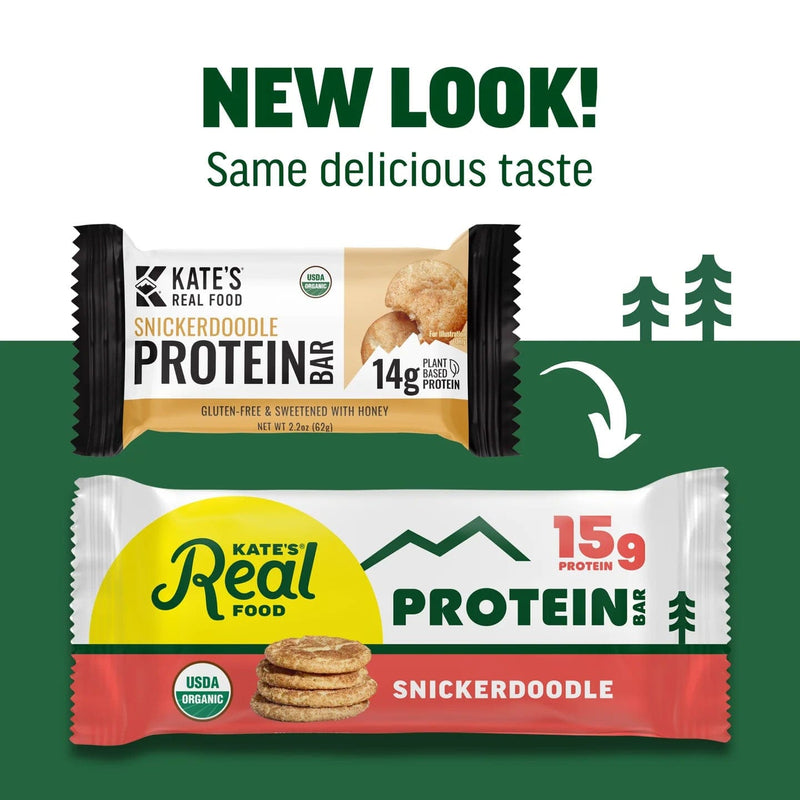 Load image into Gallery viewer, Two protein bars with 'Kate's Real Food' branding on a green background.
