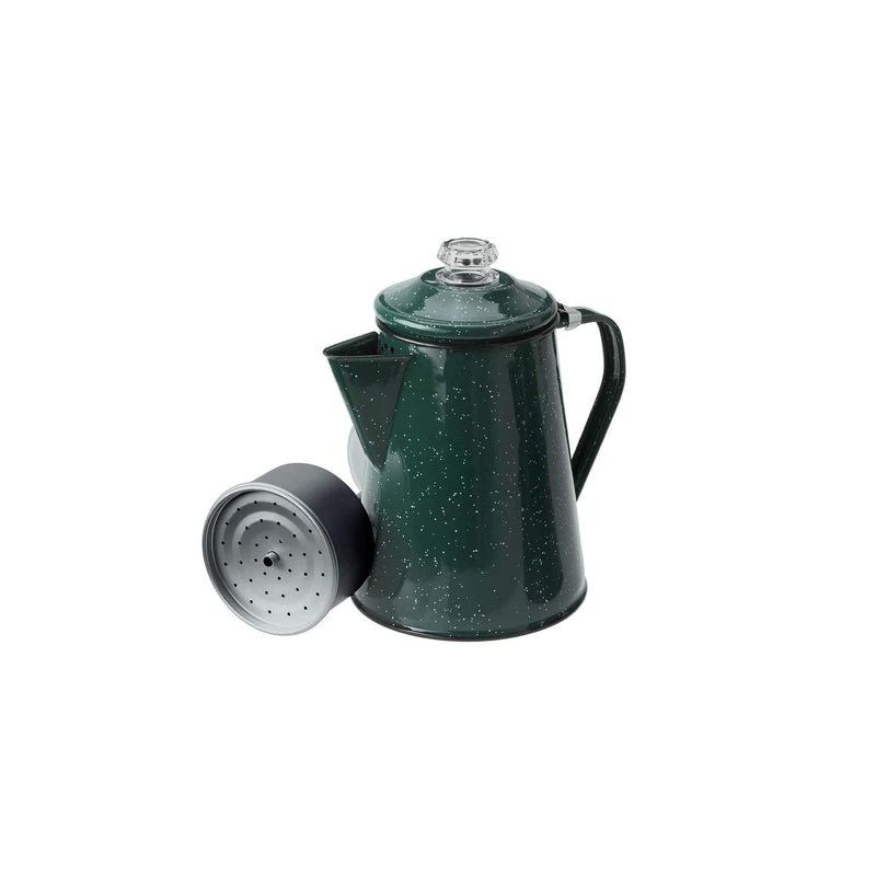 Load image into Gallery viewer, Green speckled coffee percolator with a lid on a white background
