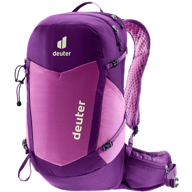 Load image into Gallery viewer, Purple and pink Deuter backpack on a white background
