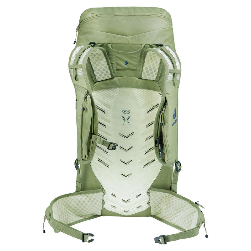 Load image into Gallery viewer, Green hiking backpack with a white back panel on a white background
