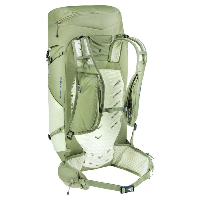Load image into Gallery viewer, Green hiking backpack with multiple compartments on a white background
