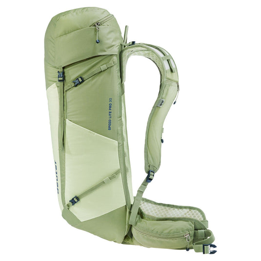 Green hiking backpack on a white background